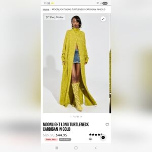 MOONLIGHT LONG TURTLENECK CARDIGAN IN GOLD - 1X/2X